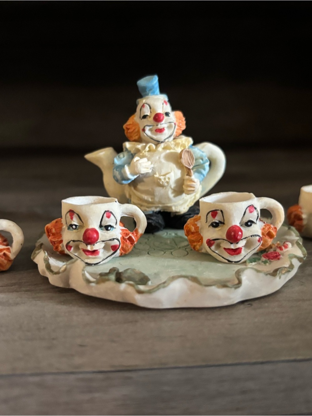 Vintage Clown Ceramic Mini Teapot and Cup Set - White and Orange